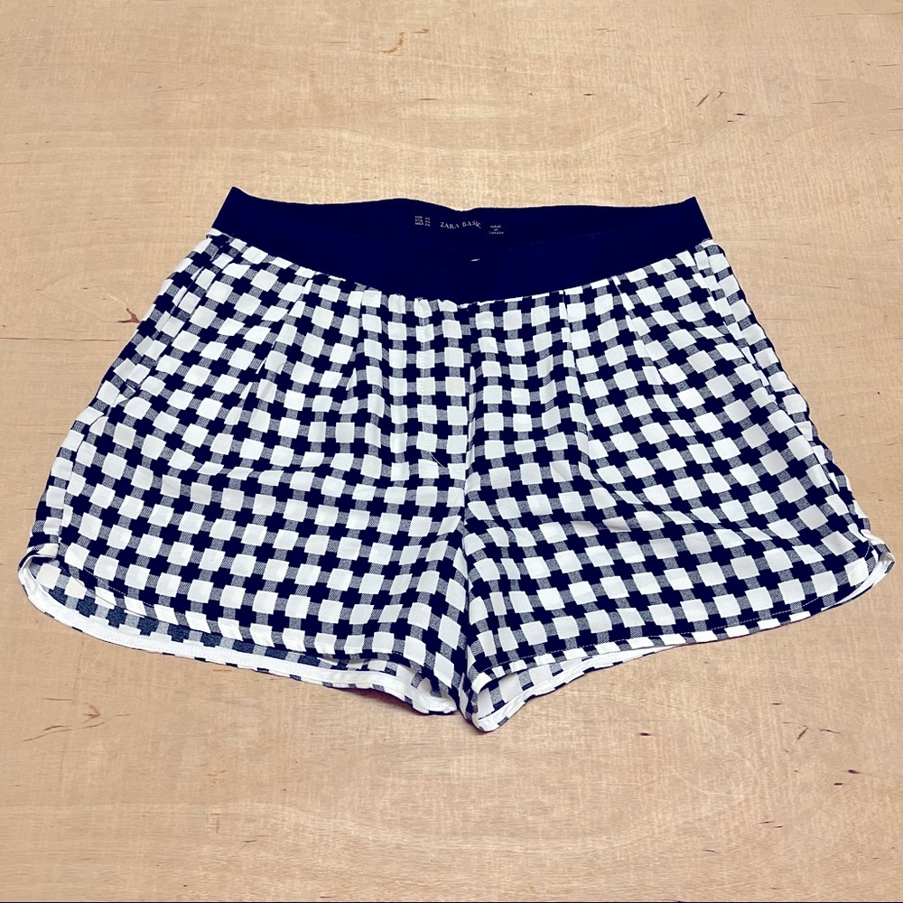 Zara Gingham Plaid Shorts High Waist Blue White Size XS Summer Shorts